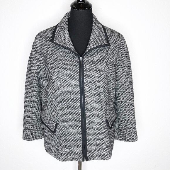 Lafayette 148 New York gray black tweed wool cashmere camel hair blazer size 12 - Picture 1 of 14